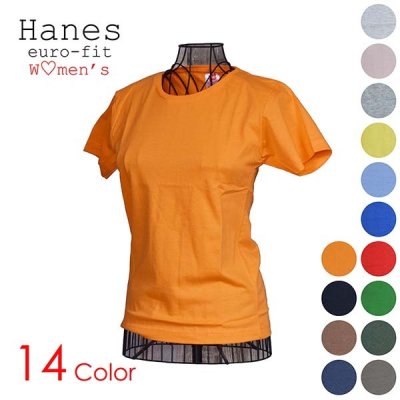 画像1: ヘインズ Tシャツ Hanes ユーロフィット euro-fit レディース クルーネック 半袖 Tシャツ 綿 コットン100% 無地 シンプル 【全14色】【S・M・L】【送料無料】